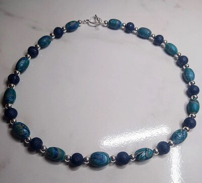 Blue Mokume Gane Polymer Clay Necklace - image1